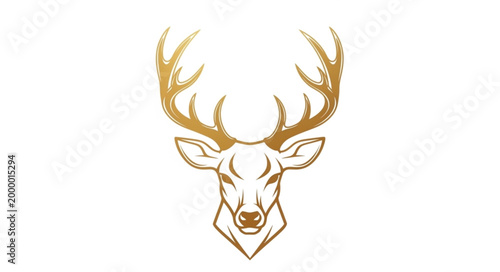 Elegant Golden Deer Head Illustration with Majestic Antlers.