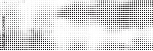 Set of halftone dots gradient pattern texture isolated on white background. Straight dotted spots using halftone circle dot raster texture. Vector blot half tone collection.
