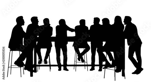 Silhouette people sitting at outdoor bar together isolated on transparent background, Vector
