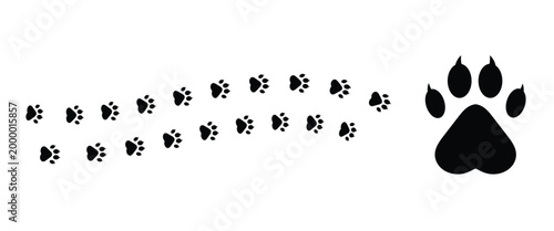 Flat style pet paw vector illustration. Black and white dog paw texture for veterinary clinics and pet branding.