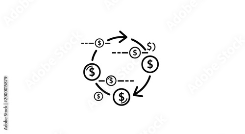 Financial cycle diagram with dollar symbols on white background