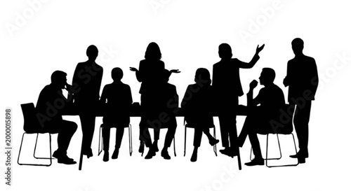 Silhouette group discussing in a meeting isolated on transparent background, Vector