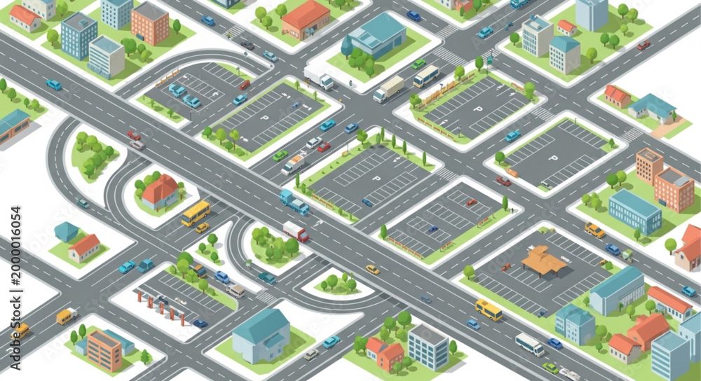Fototapeta premium Isometric Cityscape with Roads and Buildings.