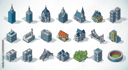 Collection of Isometric City Buildings and Structures.