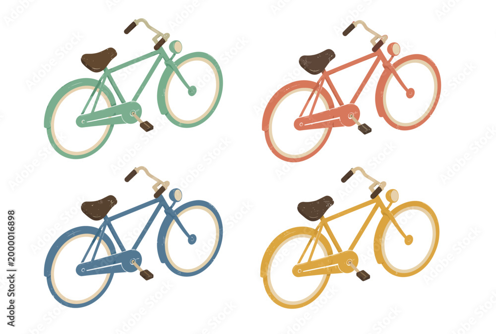 Fototapeta premium Colorful illustration of four bicycles.