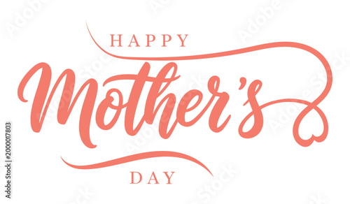 Happy mothers day text in pink cursive calligraphy with heart shape