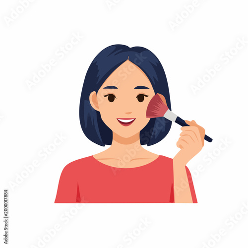 Woman Applying Blush with Makeup Brush