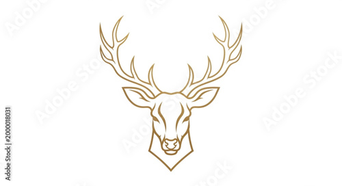 Elegant Golden Line Art Deer Head with Antlers.