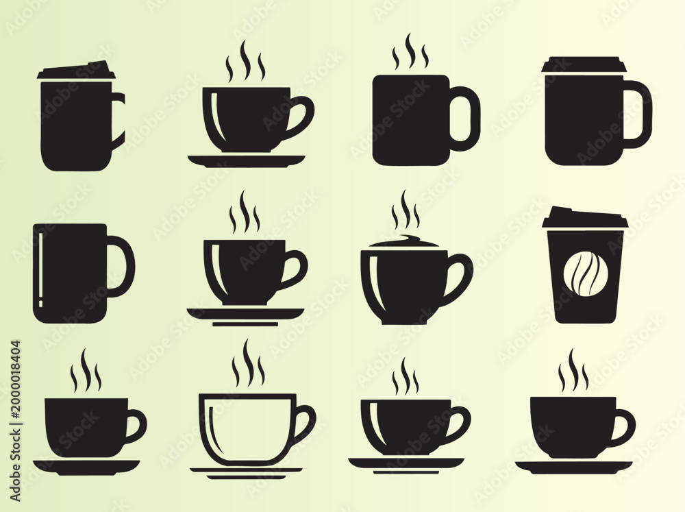 Obraz premium Collection of various hot beverage cups and mugs icons isolated illustration