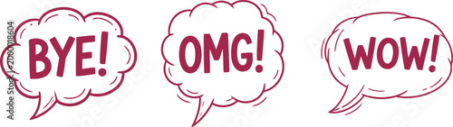 Comic speech bubbles with exclamations bye omg and wow