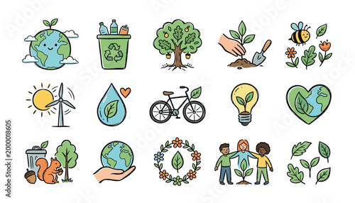 Eco friendly icons for sustainable living.