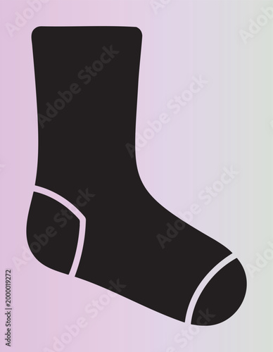 Simple black sock design with heel and toe details isolated illustration