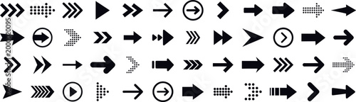 Collection of black arrow icons and symbols directional indicators and shapes
