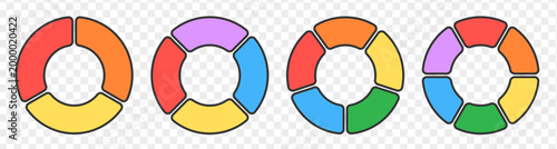 Pie chart collection. Infographic diagram wheels with 3, 4, 5, 6 sections