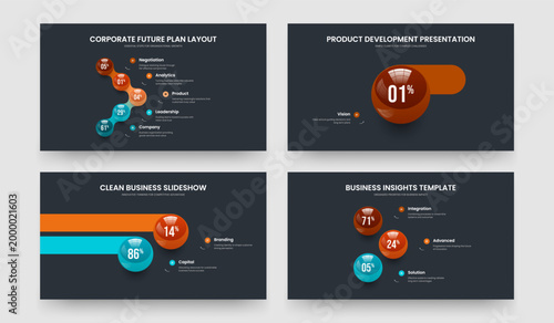 Educational Insight 5 1 2 3 Step Chart Slideshow Template Bundle. Digital Forecast Five One Two Three Element Diagram Slide Layout Vector Illustration Set.