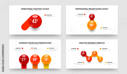 Modern Analysis 1 2 3 4 Option Diagram Presentation Design Set. Project Report One Two Three Four Element Graph Slideshow Template Vector Illustration Collection.