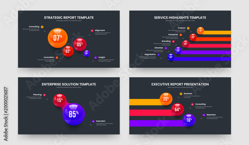 Consulting Profile 4 5 2 3 Step Chart Frame Template Collection. Creative Report Four Five Two Three Element Infographic Presentation Design Vector Illustration Set.
