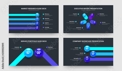 Simple Performance 4 5 2 3 Option Graph Slide Design Collection. Clean Overview Four Five Two Three Step Chart Slideshow Template Vector Illustration Set.