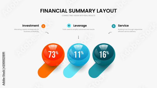 Digital Campaign Presentation Layout Vector Illustration. Minimalist Overview 3 Step Graph Slide Template. Marketing Growth Three Option Chart Frame Design.