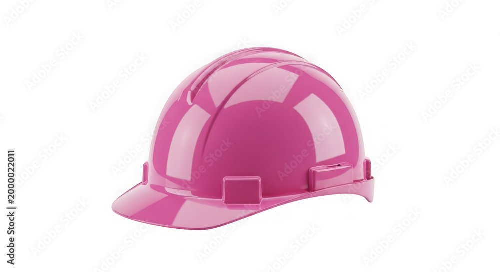 Fototapeta premium A bright pink hard hat used for safety protection at construction sites and industrial work zones