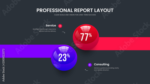 Professional Review Two Step Infographic Slide Design. Consulting Analysis 2 Option Graph Presentation Layout. Business Forecast Frame Template Vector Illustration.