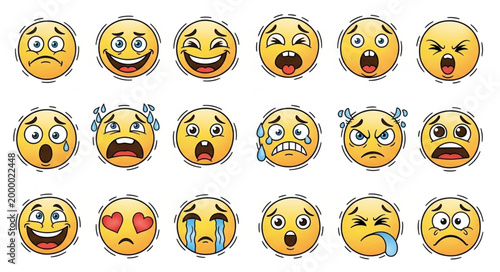 Emoji faces with various expressions.