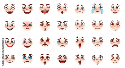 Emotions faces cartoon expressions.