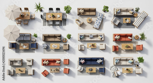 Collection of Modern Living Room Furniture Arrangements Top View.