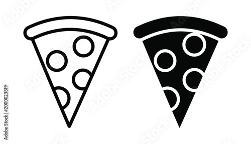 Vector illustration of two pizza slices in black and white