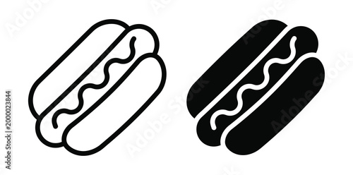 Black and white hot dog icons with condiments