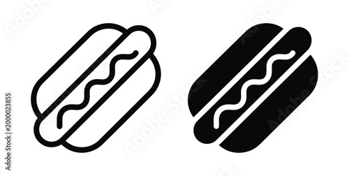 Black and white hot dog icons with line and solid styles