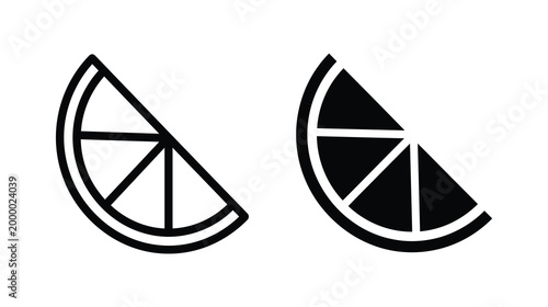 Black and white vector illustration of two pie chart icons in the shape of lemon slices