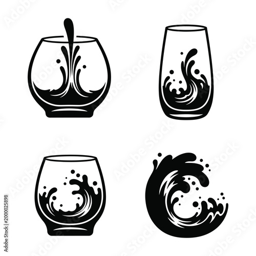 Water Splash Glass Icon Set Vector Design isolated background. ai generated