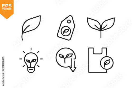 Set of line icons related to Plants, Leaf, Green Energy. Vector illustration.