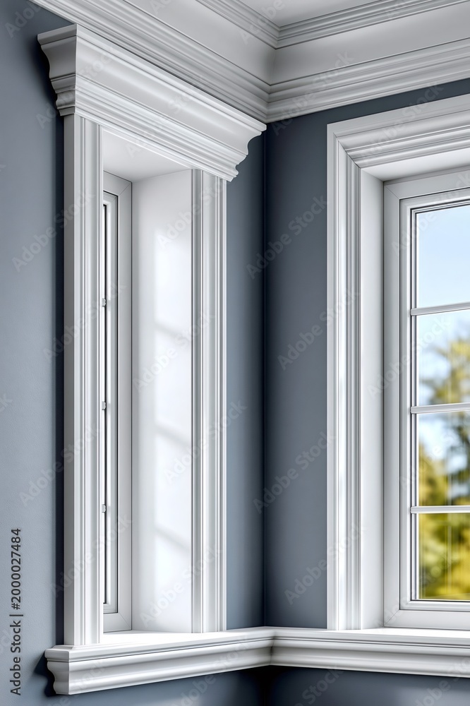 Obraz premium Elegant window casing and crown molding interior corner
