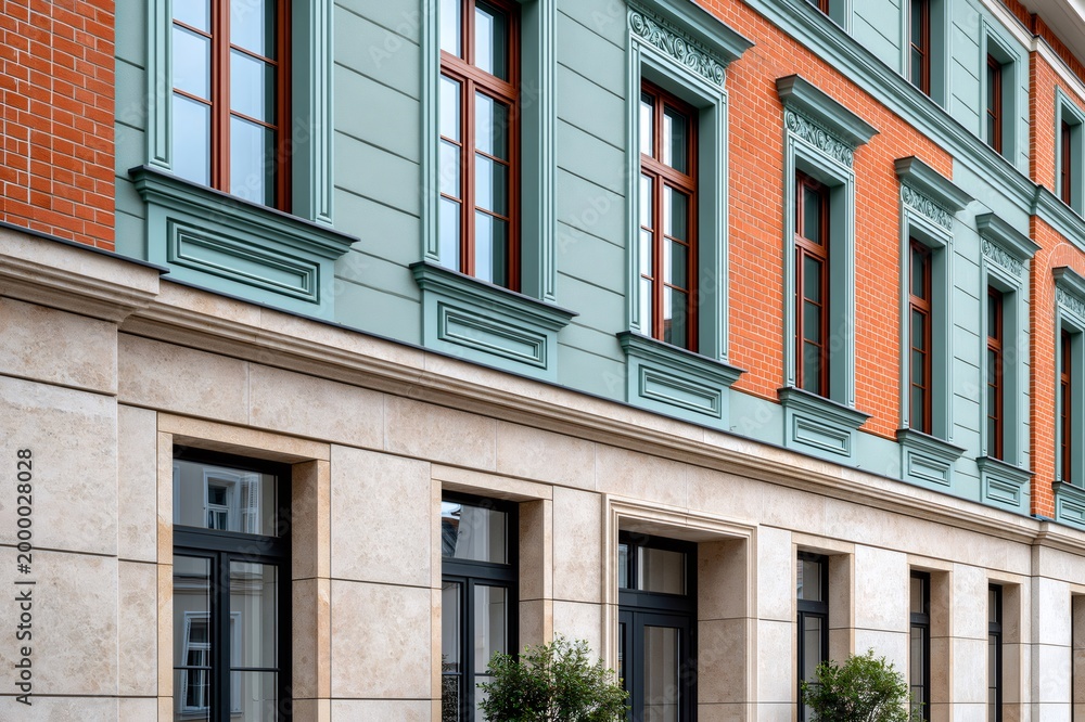 Obraz premium Building facade featuring brick and plaster wall textures