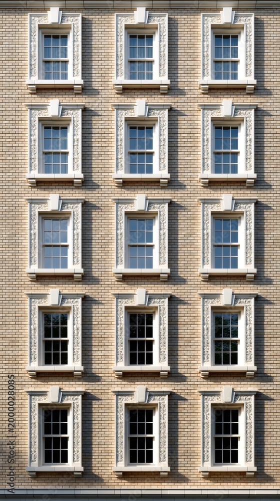 Obraz premium Building facade with multiple ornate classical windows
