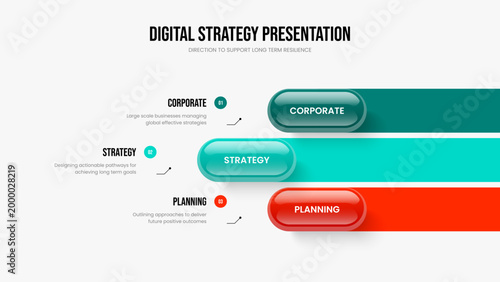Marketing Performance Three Option Diagram Slideshow Layout. Investor Strategy Slide Design Vector Illustration. Advertising Innovation 3 Step Infographic Frame Template.