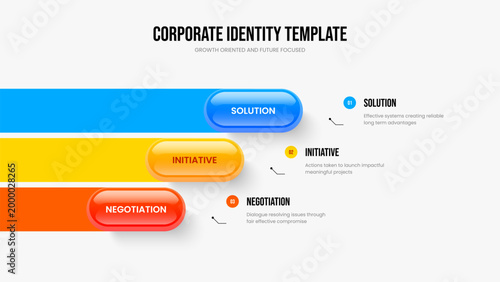 Financial Strategy 3 Option Infographic Frame Layout. Enterprise Proposal Three Step Diagram Slideshow Design. Project Plan Slide Template Vector Illustration.