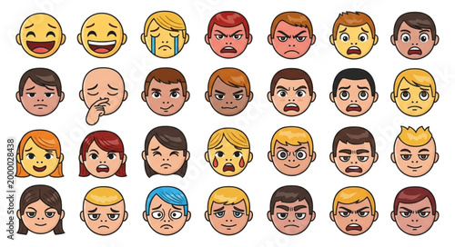 Faces Emotions Cartoon Characters.