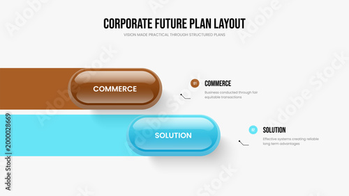 Financial Strategy 2 Step Infographic Slideshow Design. Company Overview Presentation Template Vector Illustration. Market Portfolio Two Option Diagram Slide Layout.