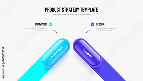 Business Campaign Presentation Template Vector Illustration. Market Innovation Two Option Infographic Frame Design. Visual Forecast 2 Step Diagram Slide Layout.