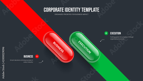 Investor Performance 2 Option Diagram Frame Layout. Consulting Plan Two Step Infographic Slide Template. Advertising Solution Presentation Design Vector Illustration.