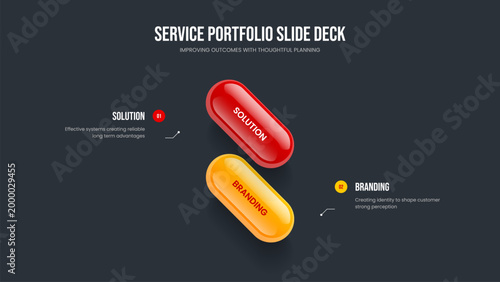 Sales Showcase Two Step Infographic Frame Layout. Consulting Solution 2 Option Diagram Presentation Template. Corporate Portfolio Slideshow Design Vector Illustration.