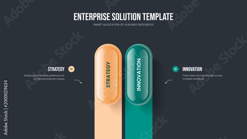 Corporate Introduction 2 Option Diagram Presentation Design. Investor Profile Frame Layout Vector Illustration. Market Overview Two Step Infographic Slideshow Template.