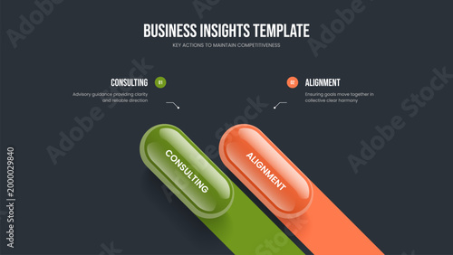Market Profile 2 Element Infographic Slideshow Layout. Financial Development Frame Design Vector Illustration. Creative Showcase Two Step Diagram Slide Template.