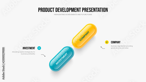 Corporate Showcase Frame Design Vector Illustration. Product Growth Two Option Diagram Presentation Template. Market Strategy 2 Element Infographic Slideshow Layout.