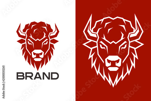 Strong Red Buffalo Head Logo Mascot Design - Modern Geometric Bison Vector Emblem for Sports Team or Fitness Brand