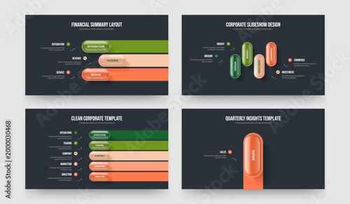 Project Strategy Three Four Five One Element Diagram Slide Layout Vector Illustration Collection. Digital Development 3 4 5 1 Step Infographic Slideshow Template Set.