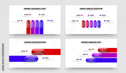 Sales Insight 4 5 2 3 Element Infographic Presentation Template Set. Creative Review Four Five Two Three Step Diagram Slideshow Design Vector Illustration Collection.